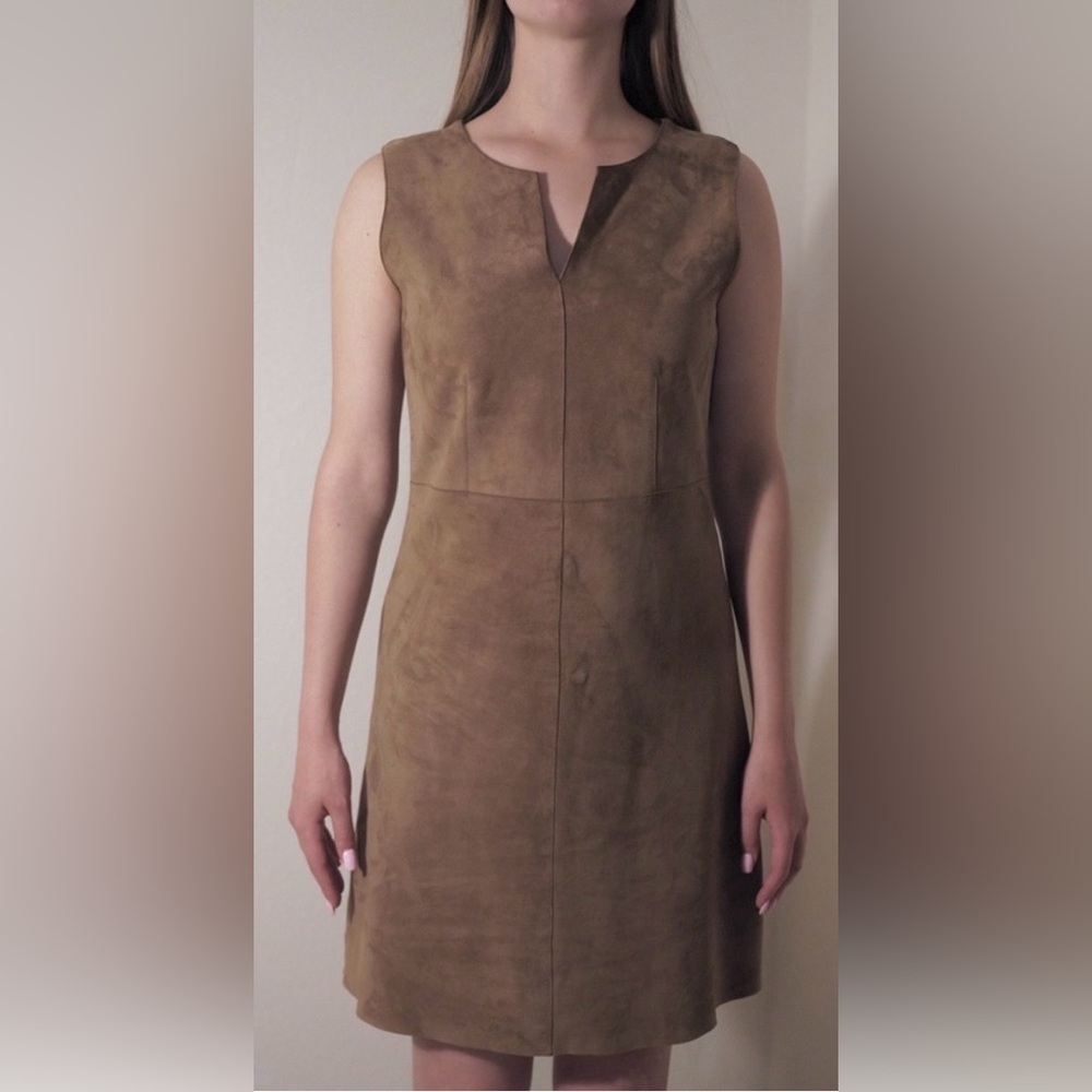 Weekend MaxMara Suede Shift Mini dress Sleeveless in Brown Size 2 NWT